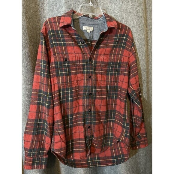 J.Crew Wallace & Barnes Red Plaid heavyweight flannel Midwest Dad Work shirt Med - Picture 1 of 7